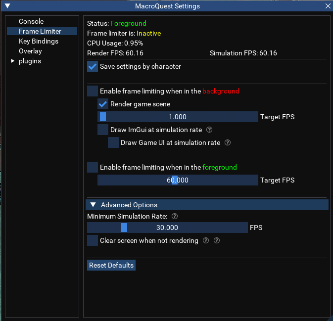 MQSettings Frame Limiter